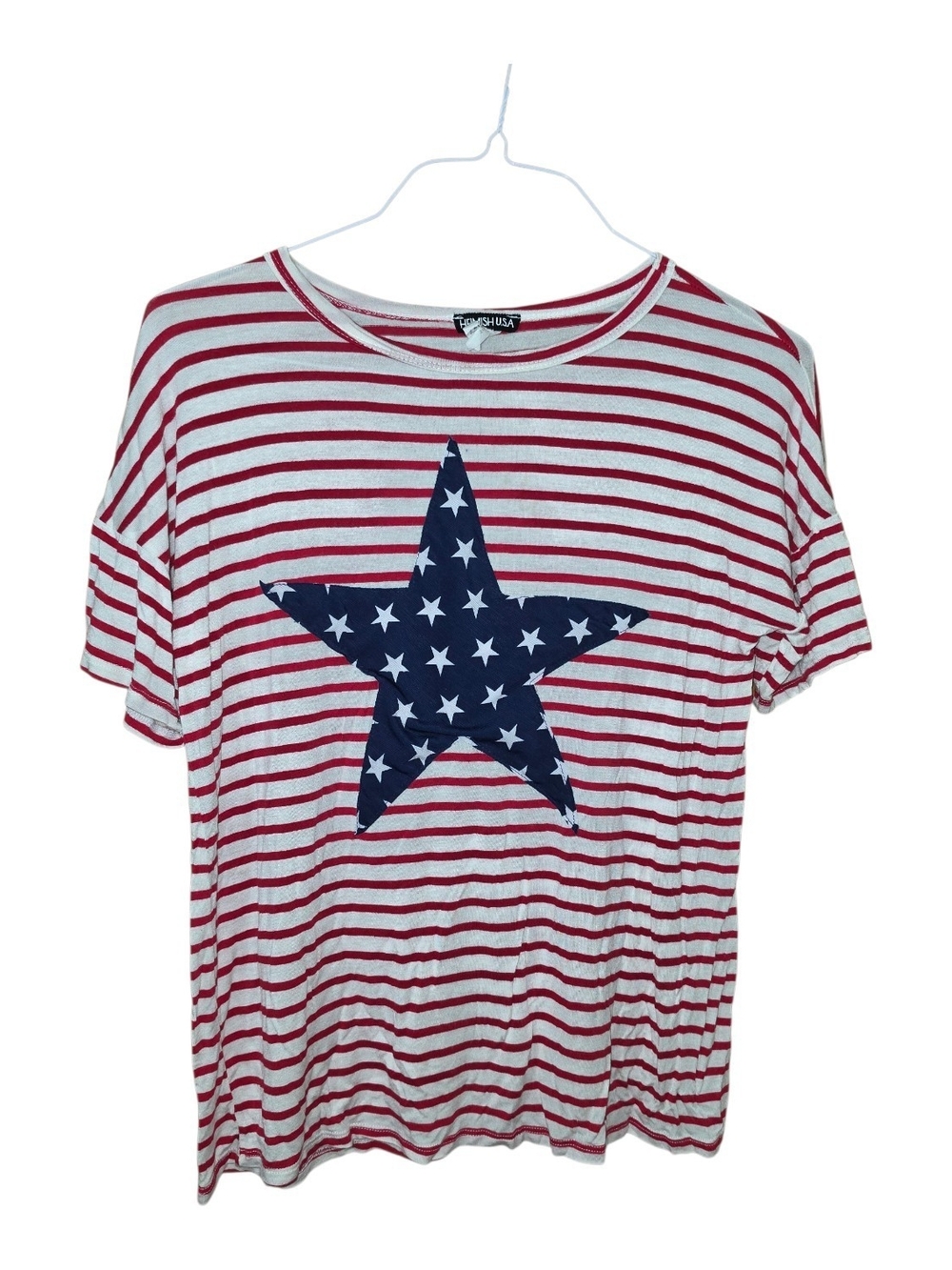 HEIMISH U.S.A. Patriotic Star Striped Top Red White Blue Americana